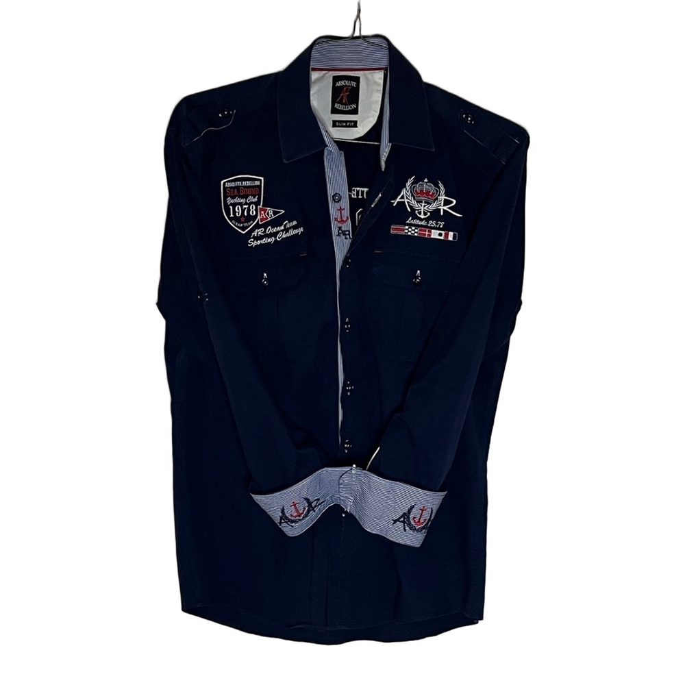 Absolute Rebellion Navy Blue Casual Button Down Shirt